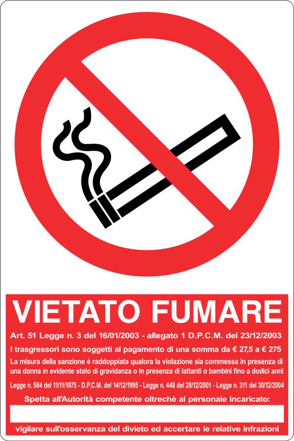 Cartello vietato fumare - legge e sanzioni 1430