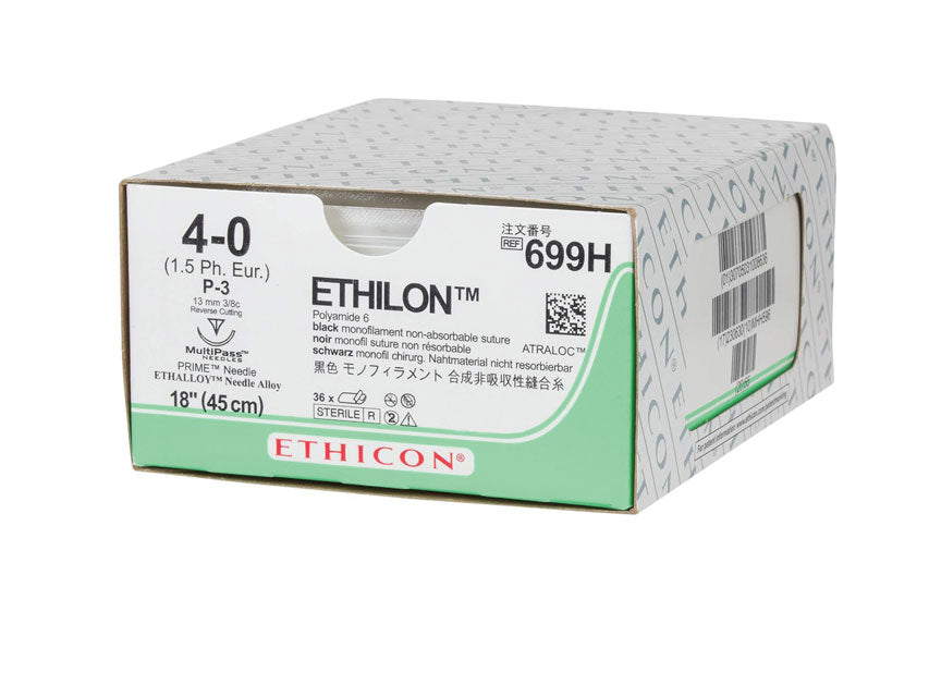 SUTURE MONOFILAMENT ETHICON ETHILON - aiguille 4/0 13 mm