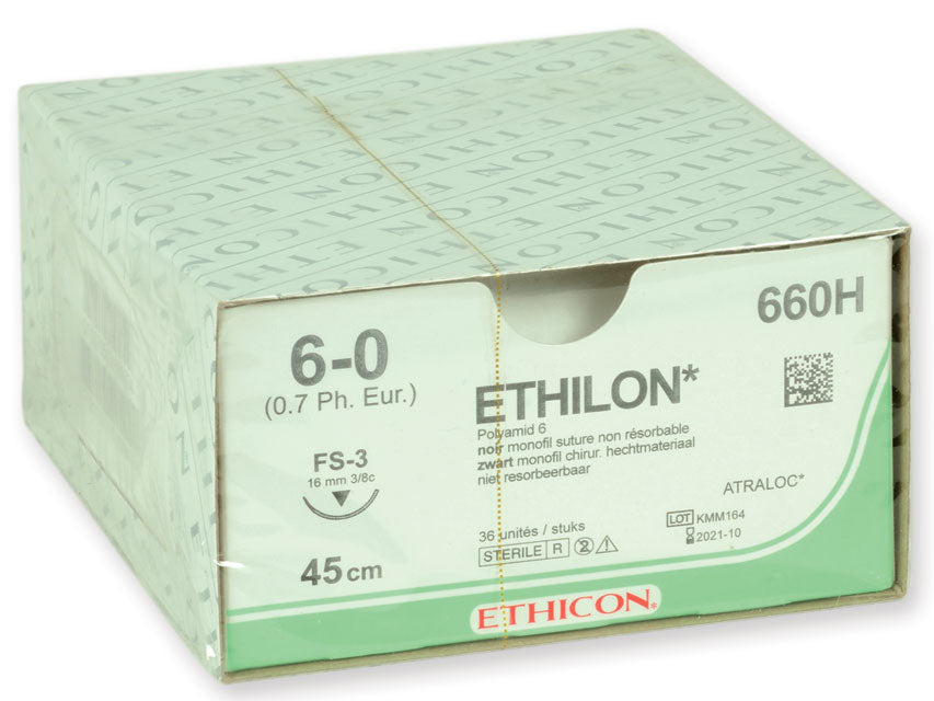 SUTURA MONOFILAMENTO ETHICON ETHILON - Aguja 6/0 16 mm