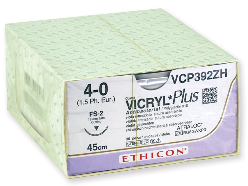 ETHICON VICRYL PLUS ABSORBABLE SUTURE - 4/0 needle 19 mm - braided