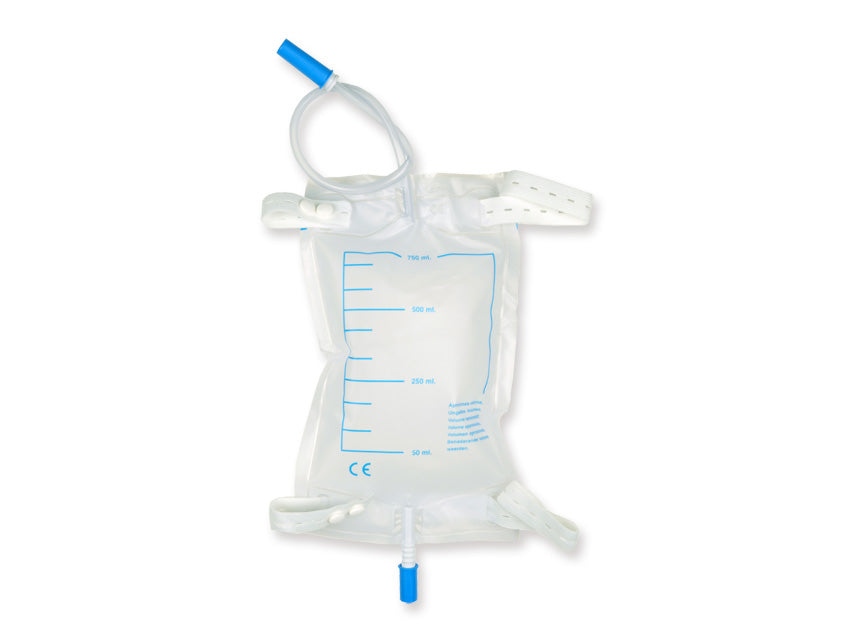 SAC À URINE JAMBE 750 cc - tube 35 cm avec kit bouton