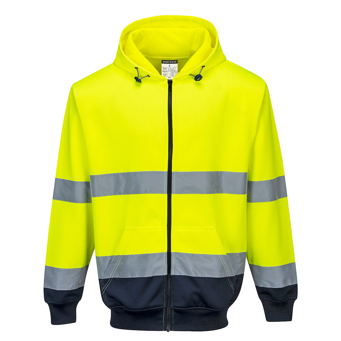B317YNR - Sudadera bicolor con capucha y cremallera completa Hi-Vis
