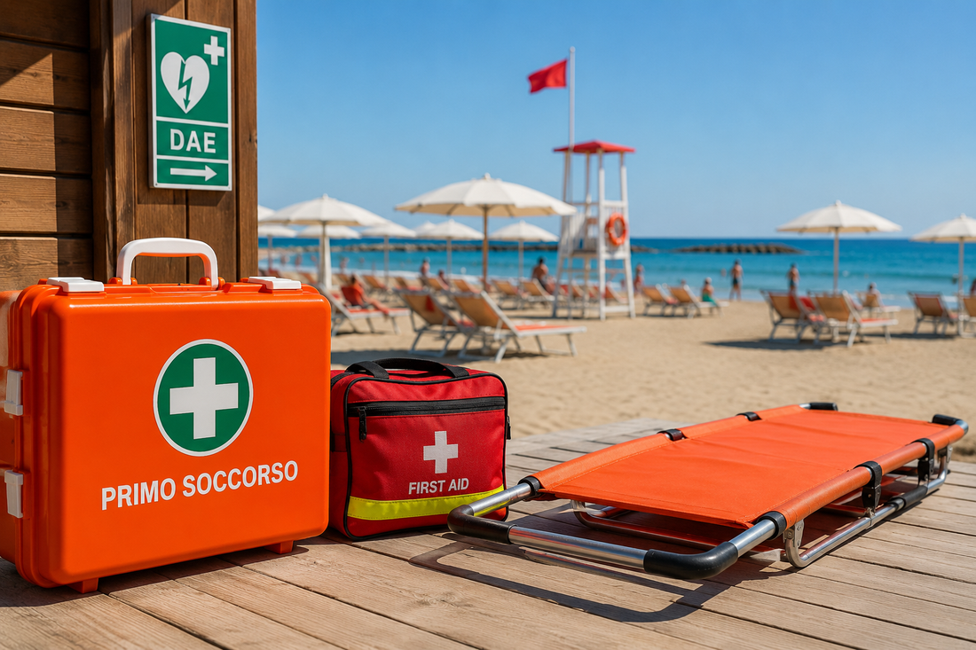 Sicurezza negli stabilimenti balneari: perché cassette di primo soccorso, barelle e dispositivi di emergenza sono fondamentali durante l’estate