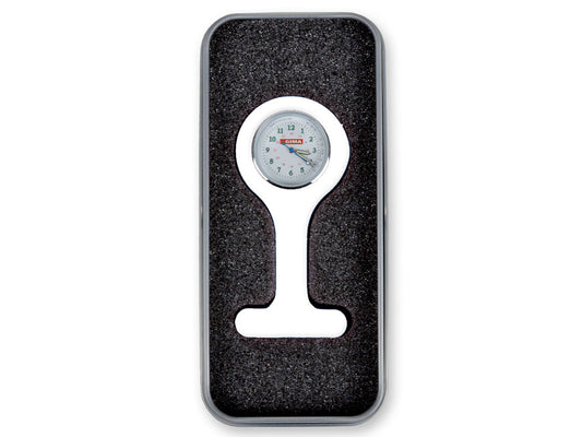 SCHWESTERUHR mit Aluminiumbox – rund – weiß
