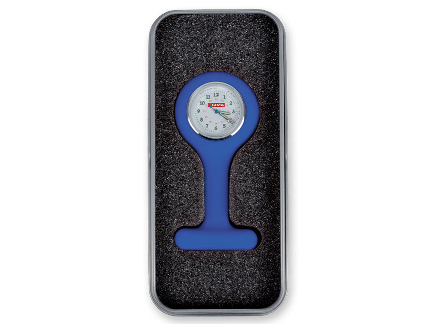 KRANKENSCHWESTERUHR mit Aluminiumbox - rund - blau