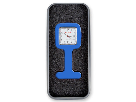 SCHWESTERUHR mit Aluminiumbox – quadratisch – blau