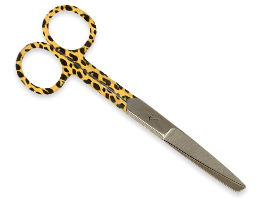 STRAIGHT SCISSORS WITH ALTERNATE POINTS - leopard pattern - 14 cm