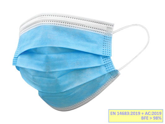 GISAFE MASCHERINA CHIRURGICA FILTRANTE 98% 3 VELI tipo IIR con elastici - pediatrica - azzurra - flowpack