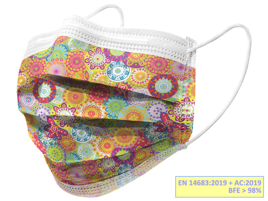 MASCARILLA FILTRANTE QUIRÚRGICA GISAFE 98% 3 CAPAS tipo IIR con elásticos - adultos - colores - flowpack