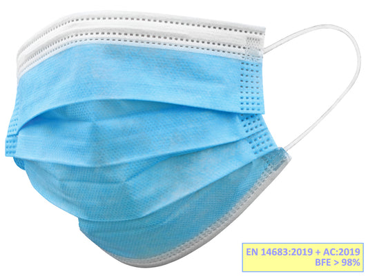 MASCARILLA FILTRANTE QUIRÚRGICA GISAFE 98% 3 CAPAS tipo IIR con elásticos - adultos - celeste - caja