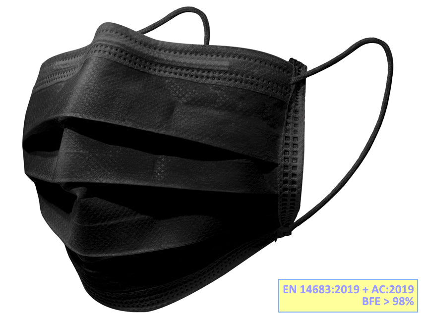 GISAFE MASCHERINA CHIRURGICA FILTRANTE 98% 3 VELI tipo IIR con elastici - adulti - nera - scatola