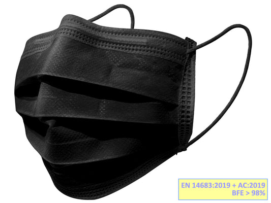 MASCARILLA FILTRANTE QUIRÚRGICA GISAFE 98% 3 CAPAS tipo IIR con elásticos - adultos - negra - caja