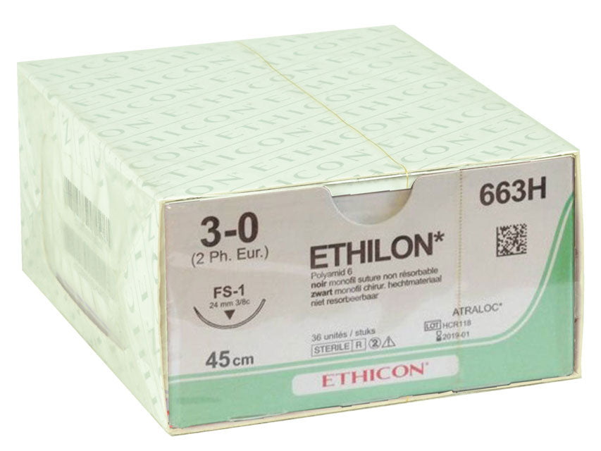 SUTURE MONOFILAMENT ETHICON ETHILON - aiguille 3/0 24 mm