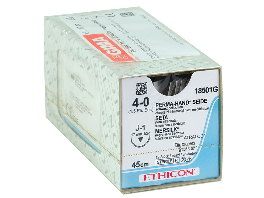 SUTURE EN SOIE ETHICON PERMA-HAND - aiguille 4/0 17 mm J-1 - tressée