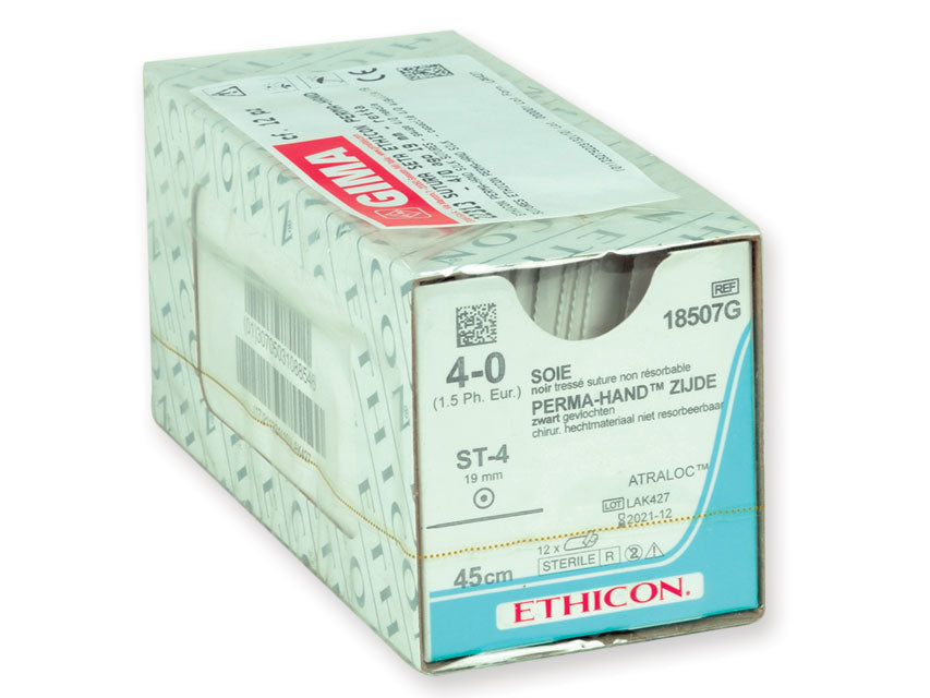 SUTURE EN SOIE ETHICON PERMA-HAND - aiguille 4/0 19 mm - tressée - droite
