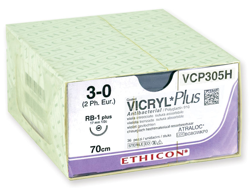 ETHICON VICRYL PLUS ABSORBABLE SUTURE - 3/0 needle 17 mm - braided