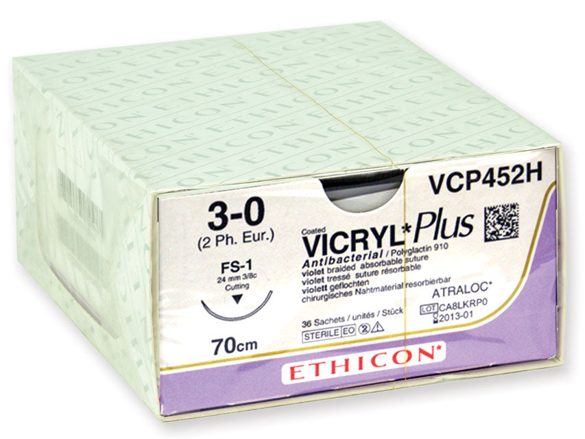 ETHICON VICRYL PLUS ABSORBABLE SUTURE - 3/0 needle 24 mm - braided