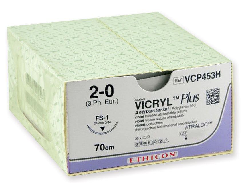 SUTURA ABSORBIBLE ETHICON VICRYL PLUS - aguja 2/0 24 mm - trenzada