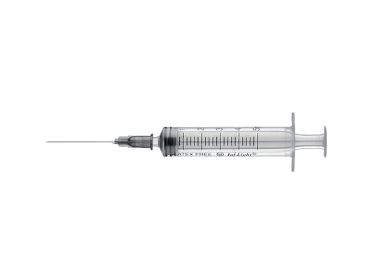 3-TEILIGE SPRITZE MIT 22G-NADEL – 5 ml zentraler Luer-Konus
