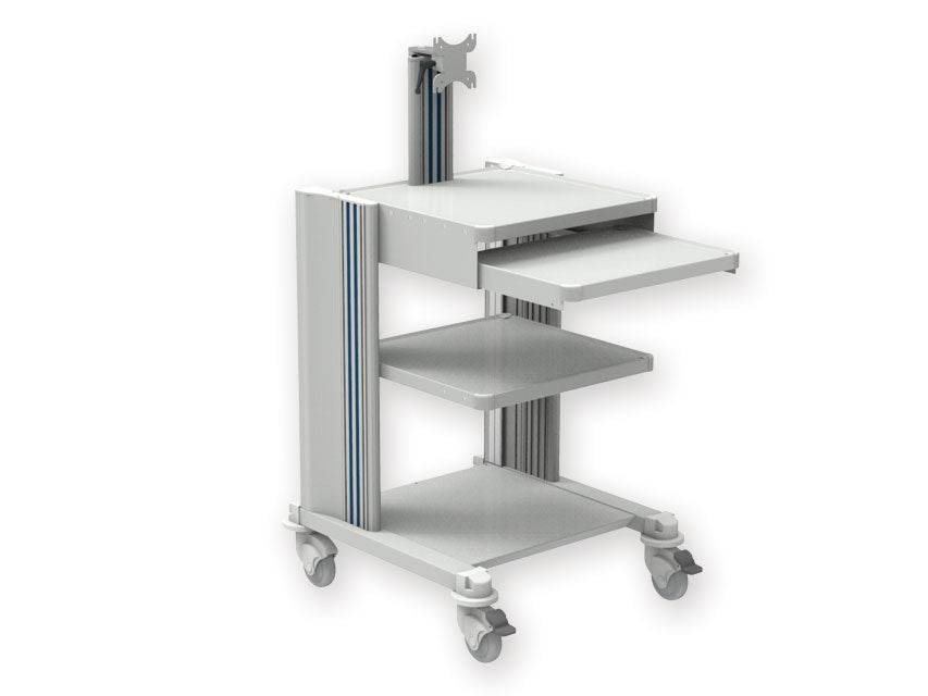 PRO TROLLEY – 2 Ablagen, Tastatur, Halterung. Monitor, Schublade