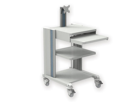 PRO TROLLEY – 2 Ablagen, Tastatur, Halterung. Monitor, Schublade