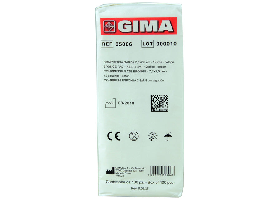 COMPRESSE GARZA COTONE - 7,5x7,5 cm - 12 veli - 10 pacchi da 100