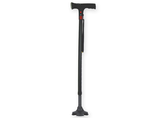 BASTONE DI SICUREZZA CON LUCE - con base a 4 piedini - nero