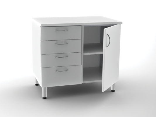UNITÀ BASE DOPPIA 4 cassetti + 1 porta con 2 scaffali - bianca