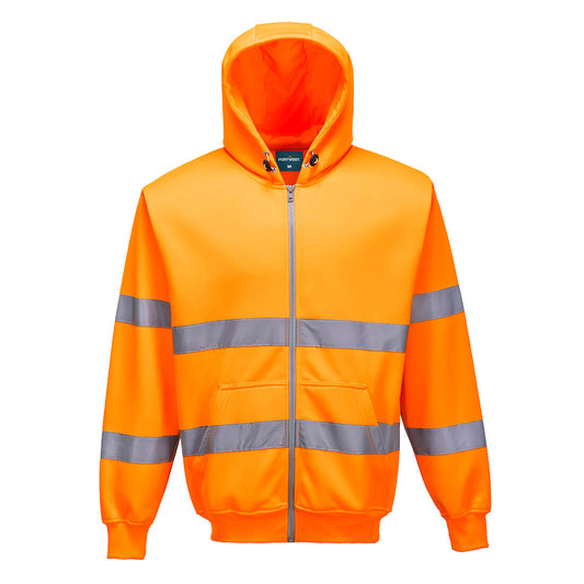 B305ORR - Sudadera con capucha y cremallera completa de alta visibilidad