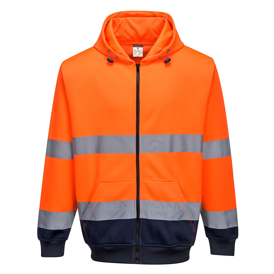 B317ONR - Sudadera bicolor con capucha y cremallera completa Hi-Vis