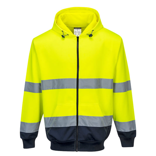 B317YNR - Sudadera bicolor con capucha y cremallera completa Hi-Vis