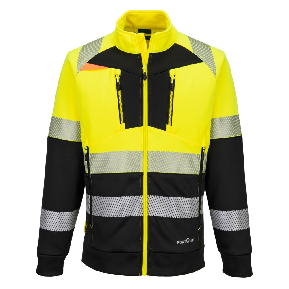 DX490YBR - Sweat-shirt DX4 haute visibilité classe 1 avec col cheminée et fermeture zippée